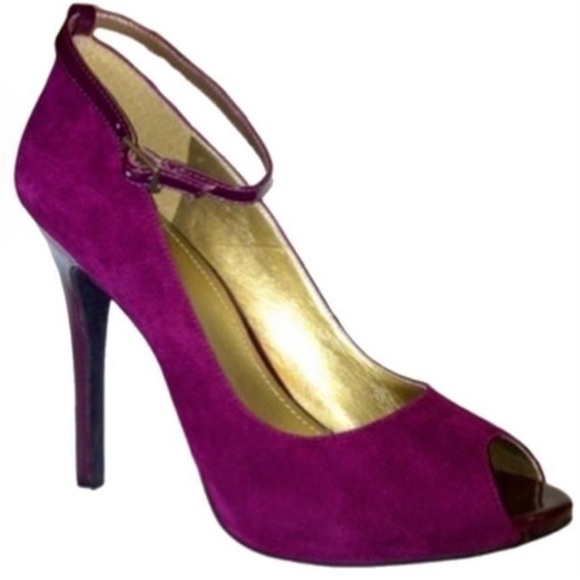 🎉❤️HOST PICK🎉 BCBGENERATION BRAND 💯 LEATHER SUEDE HIGH HEELS OPEN TOE PUMPS - Picture 4 of 10